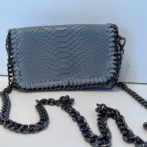 Snake Skin Light Blue Crossbody with Chain - Picture 5 of 5